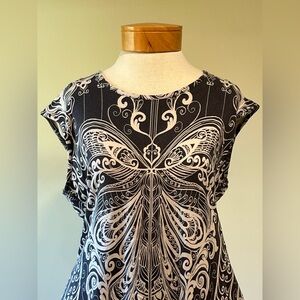 Roe & Olive Butterfly Print Tunic Top Navy Cream High Low Size Large